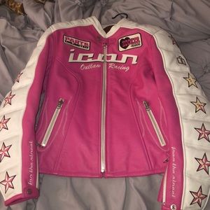 Icon Outlaw Racing Pink Leather Jacket Size M
